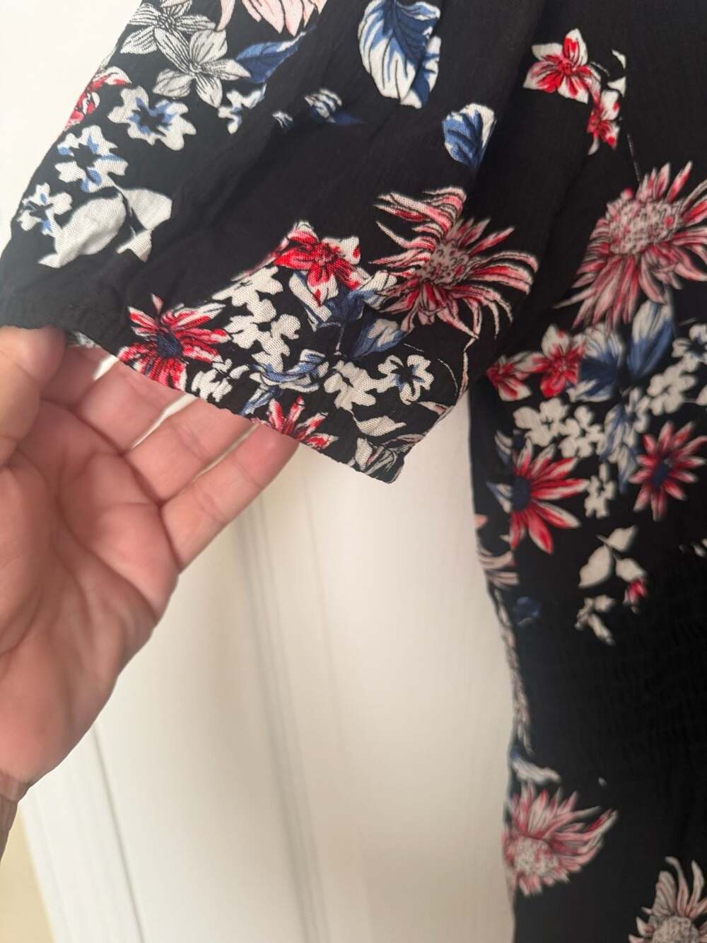 NY Collection Black Floral Print Tie Front Ruffle Hem Dress - Picture 5 of 6